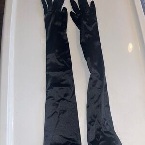 Black satin opera gloves